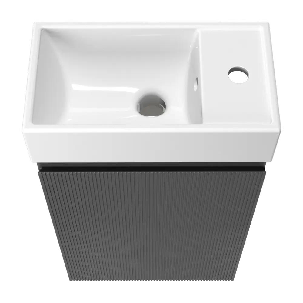Фото 3 Тумба с раковиной подвесная Wellsee WC Area 20216843R с донным клапаном и сифоном цвет серый/серебристый Фото 3 Тумба с раковиной подвесная Wellsee WC Area 20216843R с донным клапаном и сифоном цвет серый/серебристый