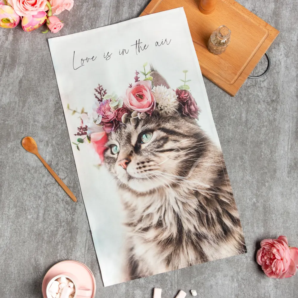 Фото Полотенце Этель Flower cat для кухни 40x73 см цвет розовый Фото Полотенце Этель Flower cat для кухни 40x73 см цвет розовый