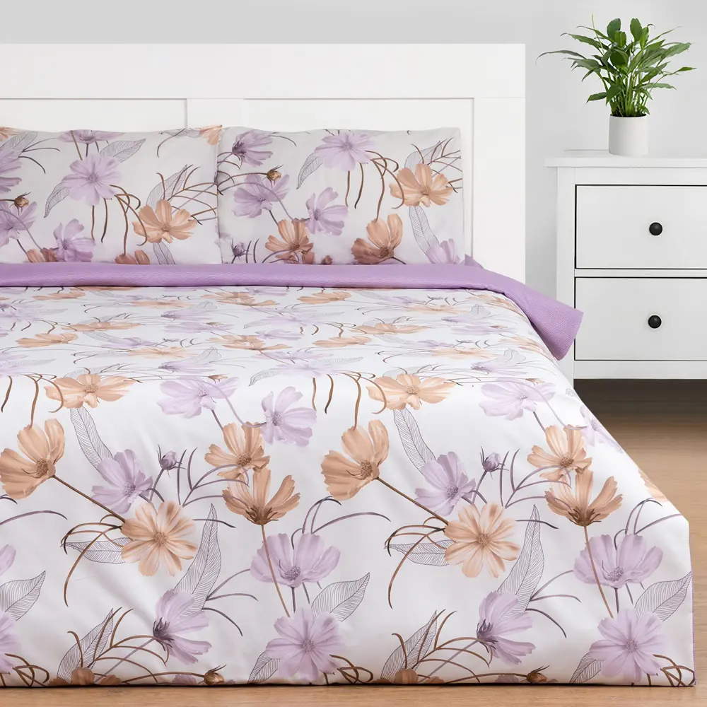 Фото Комплект постельного белья Этель Fiori сатин 1.5-спальный наволочки 50 x 70- 2 шт цвет бежевый