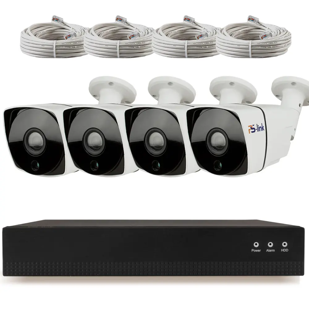 Фото 2 Комплект для видеонаблюдения IP PS-link 2Мп 4 камеры для улицы с POE питанием цвет белый Фото 2 Комплект для видеонаблюдения IP PS-link 2Мп 4 камеры для улицы с POE питанием цвет белый