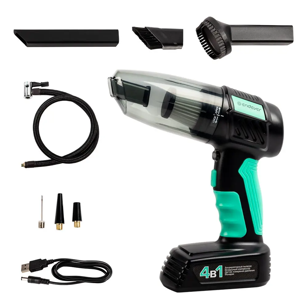 Фото 4 Пылесос автомобильный аккумуляторный Endever Skyclean VC-295 7.4 В 1x2.5 Ач с комплектом насадок Фото 4 Пылесос автомобильный аккумуляторный Endever Skyclean VC-295 7.4 В 1x2.5 Ач с комплектом насадок