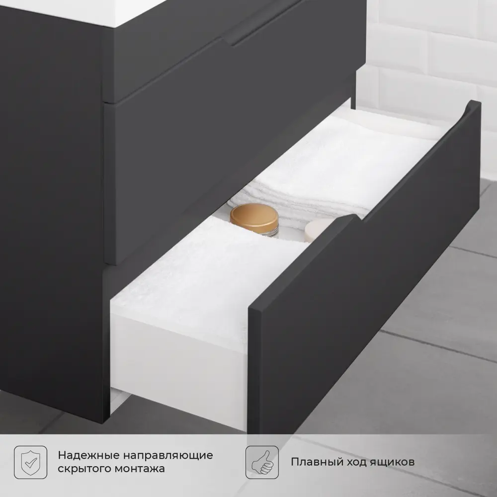 Фото 7 Тумба под раковину подвесная Итана Alexa 60см цвет серый, с раковиной Фото 7 Тумба под раковину подвесная Итана Alexa 60см цвет серый, с раковиной