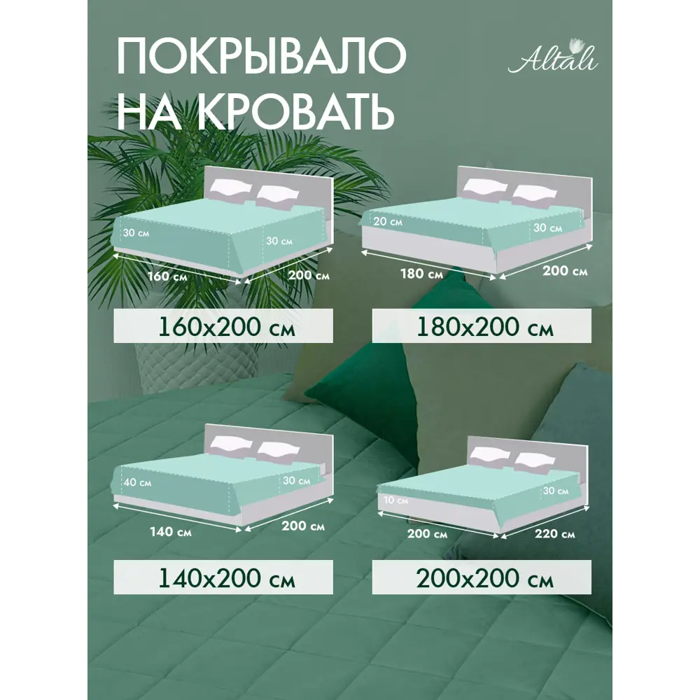 Фото 4 Покрывало Altali Мята 893-5018/54/2 220x240 см бархат цвет зеленый