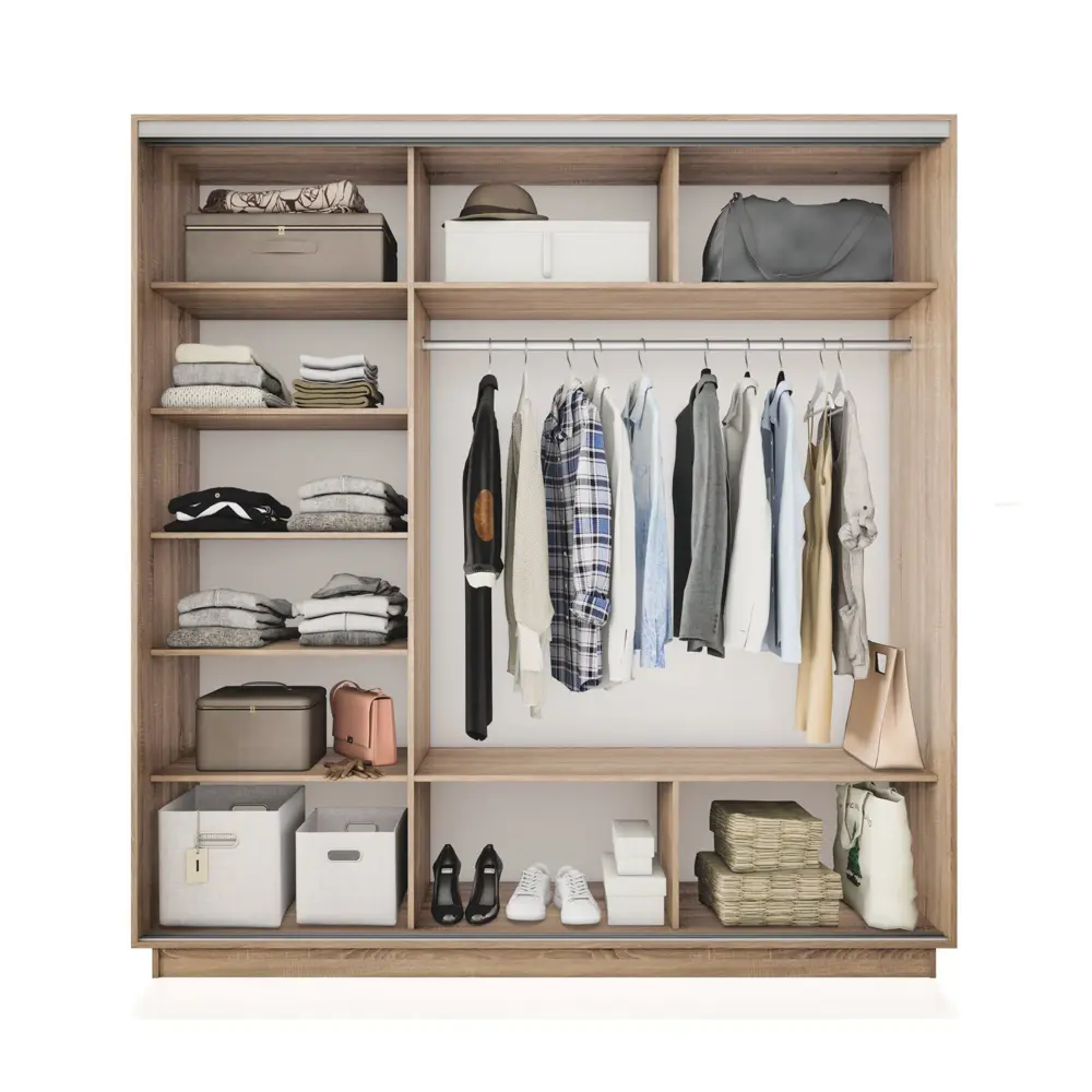 Фото 2 Шкаф-купе Мебельная Компания Е1 3 дверный 240x210x60 см зеркала 9 полок ЛДСП цвет дуб сонома Фото 2 Шкаф-купе Мебельная Компания Е1 3 дверный 240x210x60 см зеркала 9 полок ЛДСП цвет дуб сонома