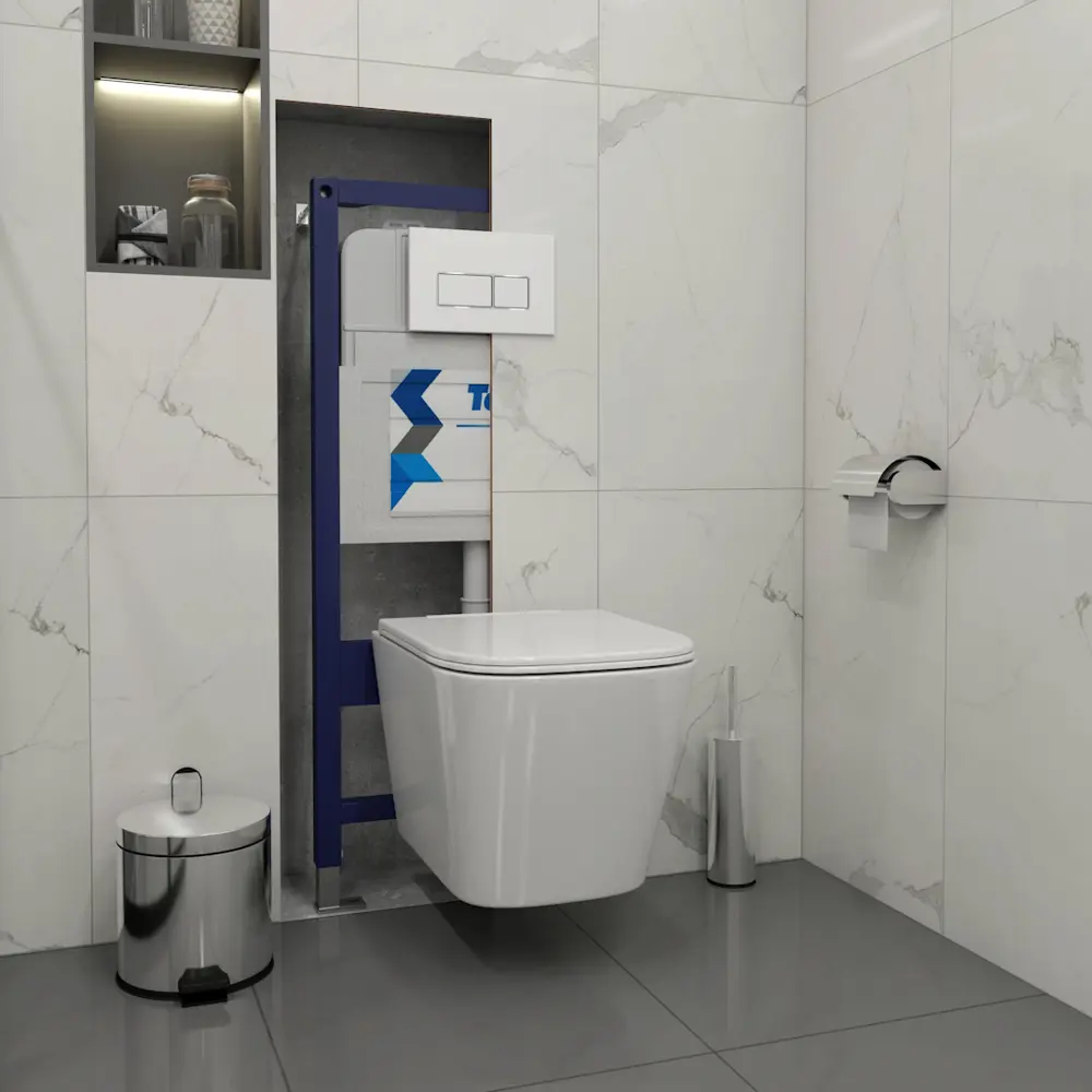 Фото 5 Инсталляция с унитазом комплект 5 в 1 Teymi F13422 унитаз подвесной безободковый Helmi S кнопка белая/хром Фото 5 Инсталляция с унитазом комплект 5 в 1 Teymi F13422 унитаз подвесной безободковый Helmi S кнопка белая/хром