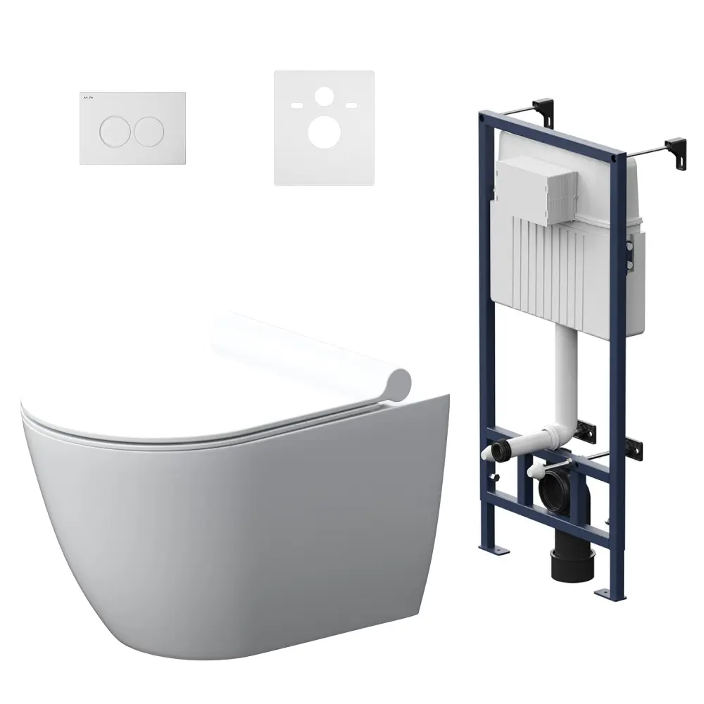 Фото 6 Инсталляция с подвесным безободковым унитазом Damixa Scandi Pure DX36.IS40101.1700 с белой кнопкой Round, с сиденьем микролифт Фото 6 Инсталляция с подвесным безободковым унитазом Damixa Scandi Pure DX36.IS40101.1700 с белой кнопкой Round, с сиденьем микролифт