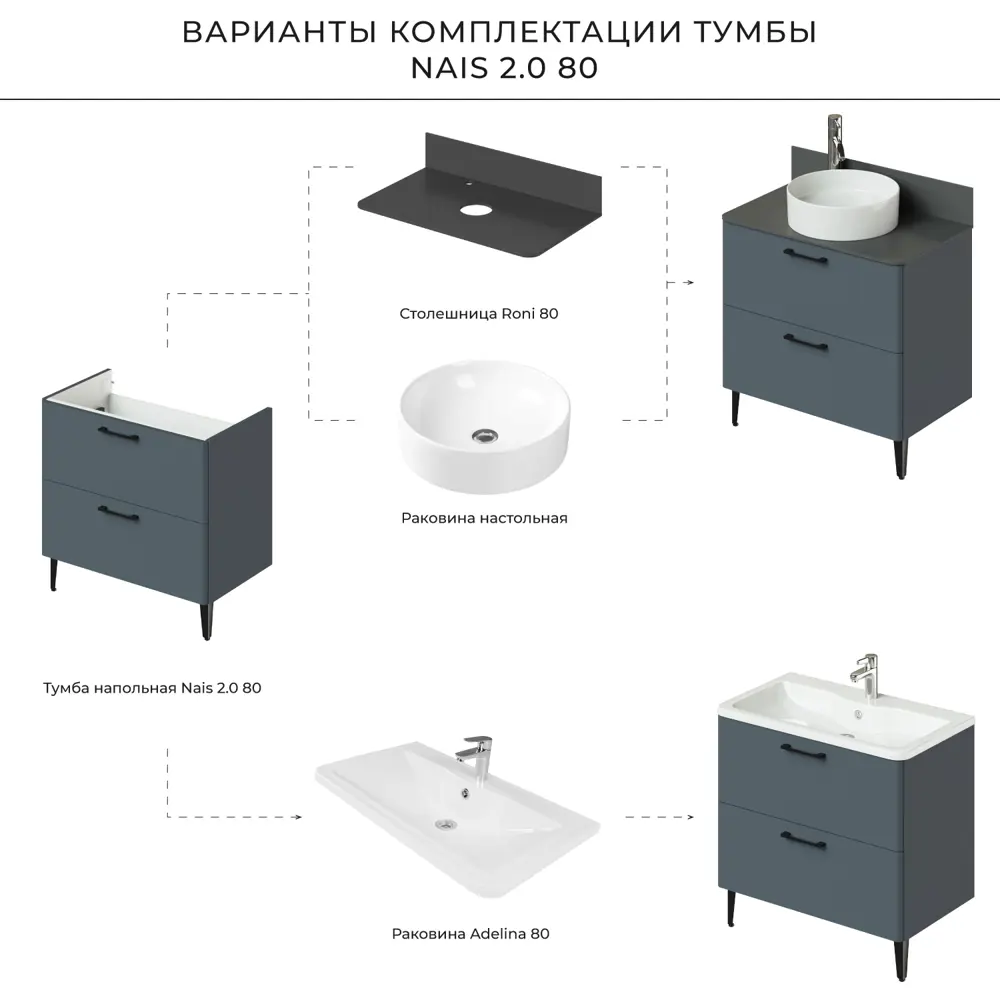 Фото 5 Тумба под раковину напольная Итана Nais 80 2.0 789x453x750 Антрацит Фото 5 Тумба под раковину напольная Итана Nais 80 2.0 789x453x750 Антрацит