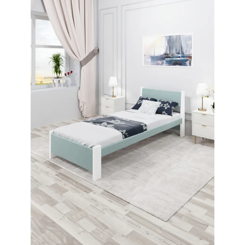 Фото 3 Кровать Solarius Мишка орто основание 100 x 80 x 210 см дерево цвет тиффани;белый Фото 3 Кровать Solarius Мишка орто основание 100 x 80 x 210 см дерево цвет тиффани;белый