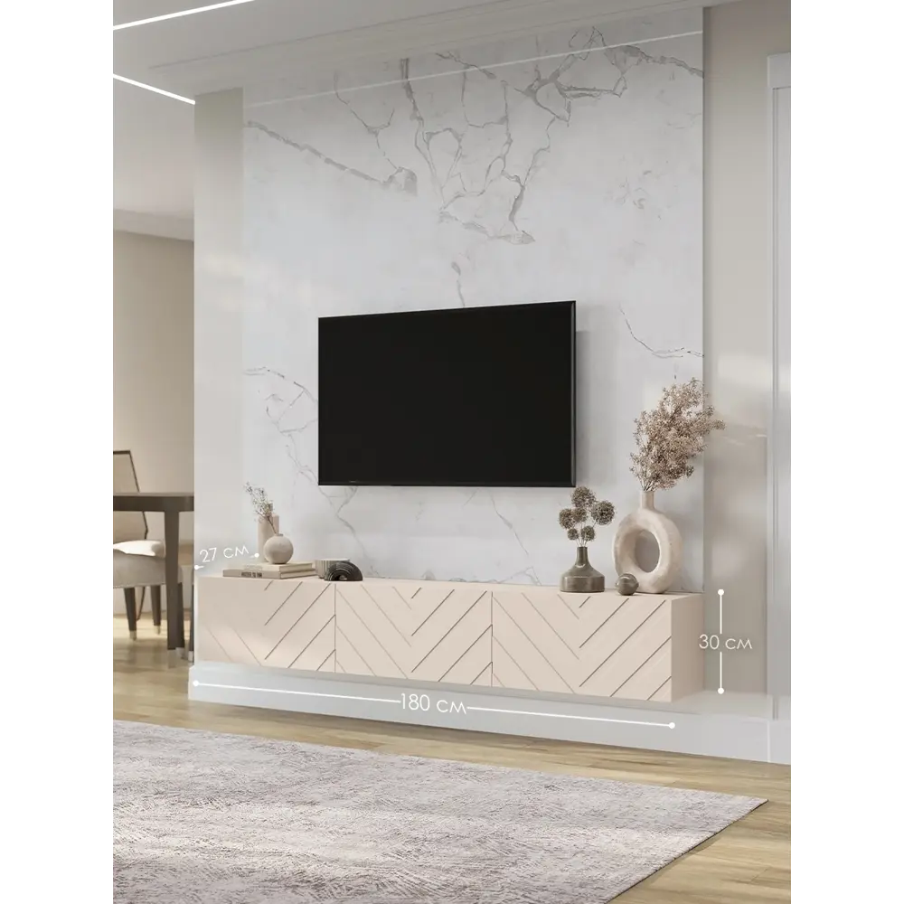 Фото Тумба под телевизор Puzzlemebel Алессио 180x30x27 см ЛДСП цвет бежевый Фото Тумба под телевизор Puzzlemebel Алессио 180x30x27 см ЛДСП цвет бежевый