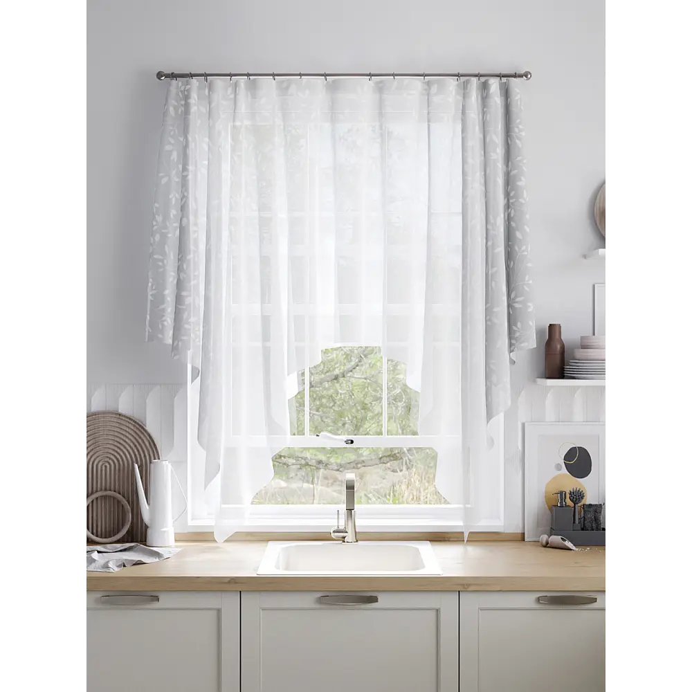 Фото 3 Тюль Helga Базовая коллекция HH534334 на шторной ленте 145x200 см цвет белый, серый