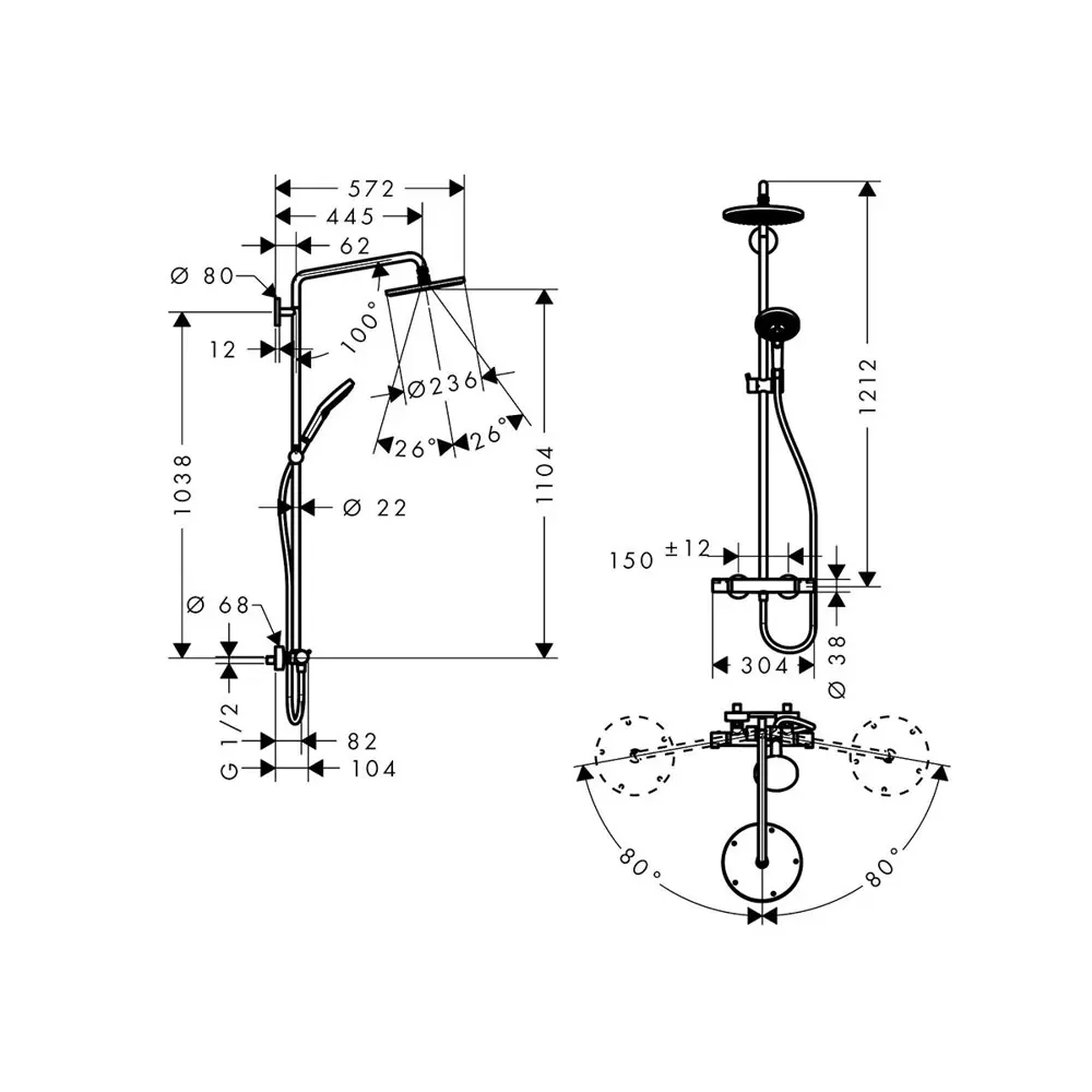 Фото 2 Душевая стойка Hansgrohe Raindance Select S 3 режима цвет хром со смесителем