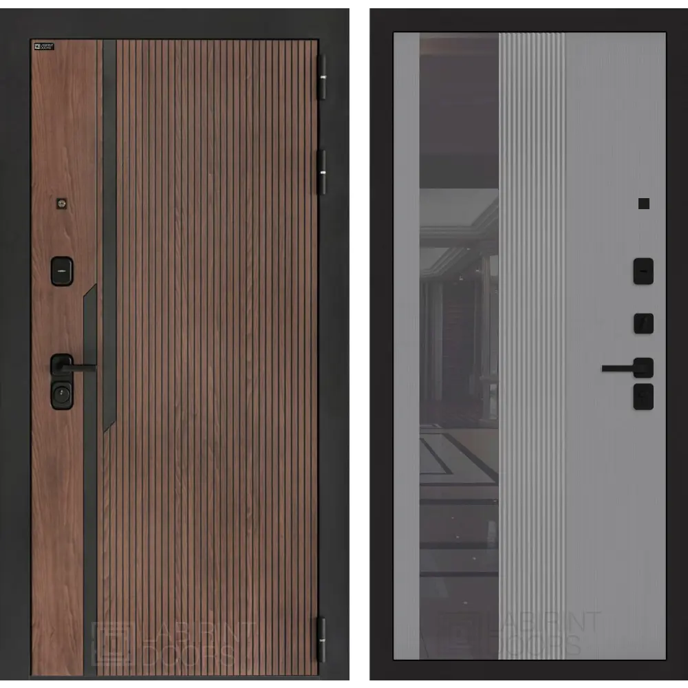 Фото Входная дверь Лабиринт Кармина правый 205x88см цвет орех американский с патиной/серый софт рельеф с зеркалом П32 Фото Входная дверь Лабиринт Кармина правый 205x88см цвет орех американский с патиной/серый софт рельеф с зеркалом П32