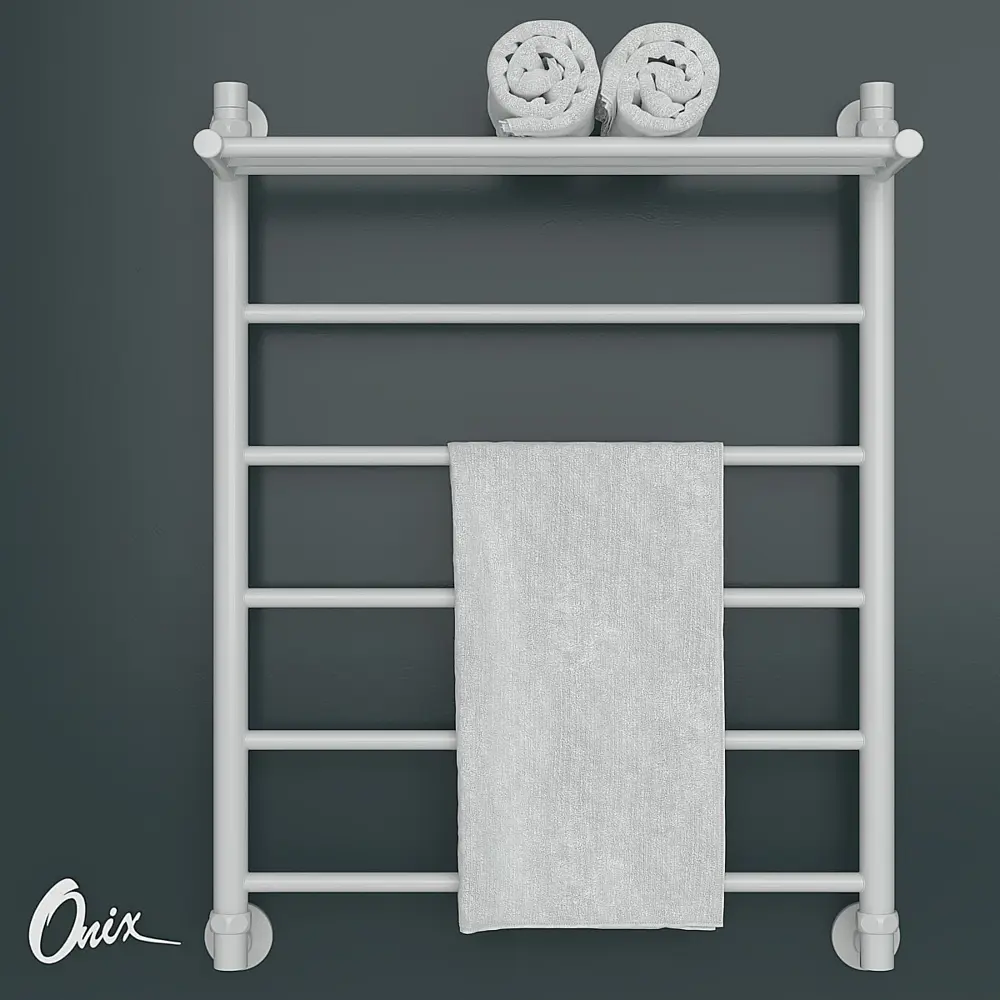 Фото 2 Полотенцесушитель водяной лестница Onix Classic plus white 80x60 см нижняя подводка нержавеющая сталь цвет белый Фото 2 Полотенцесушитель водяной лестница Onix Classic plus white 80x60 см нижняя подводка нержавеющая сталь цвет белый