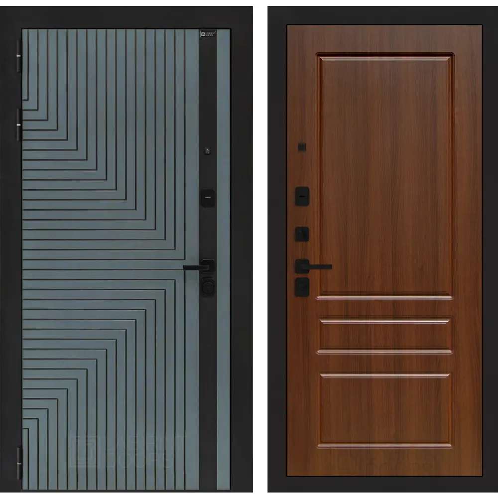 Фото Входная дверь Labirintdoors Кредор П03 левый 205x88см цвет серо-зеленый с патиной/орех бренди Фото Входная дверь Labirintdoors Кредор П03 левый 205x88см цвет серо-зеленый с патиной/орех бренди
