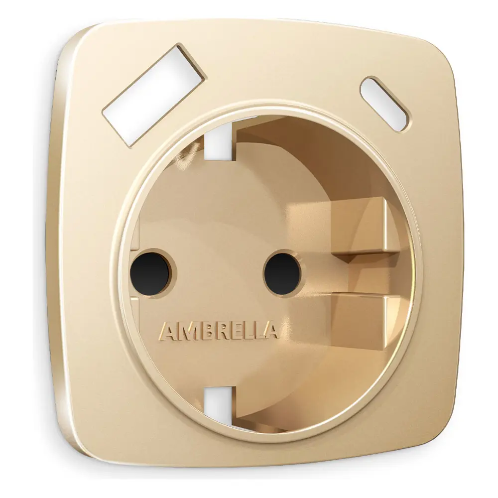 Фото Накладка для розетки с заземлением и со шторками 2USB A+C Ambrella volt Omega OP6100 цвет шампань Фото Накладка для розетки с заземлением и со шторками 2USB A+C Ambrella volt Omega OP6100 цвет шампань