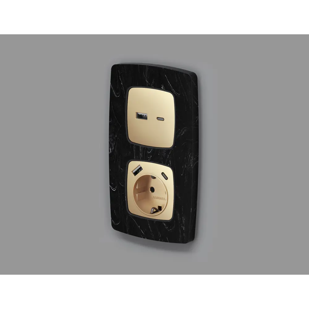 Фото 2 Накладка для розетки с заземлением и со шторками 2USB A+C Ambrella volt Omega OP6100 цвет шампань Фото 2 Накладка для розетки с заземлением и со шторками 2USB A+C Ambrella volt Omega OP6100 цвет шампань