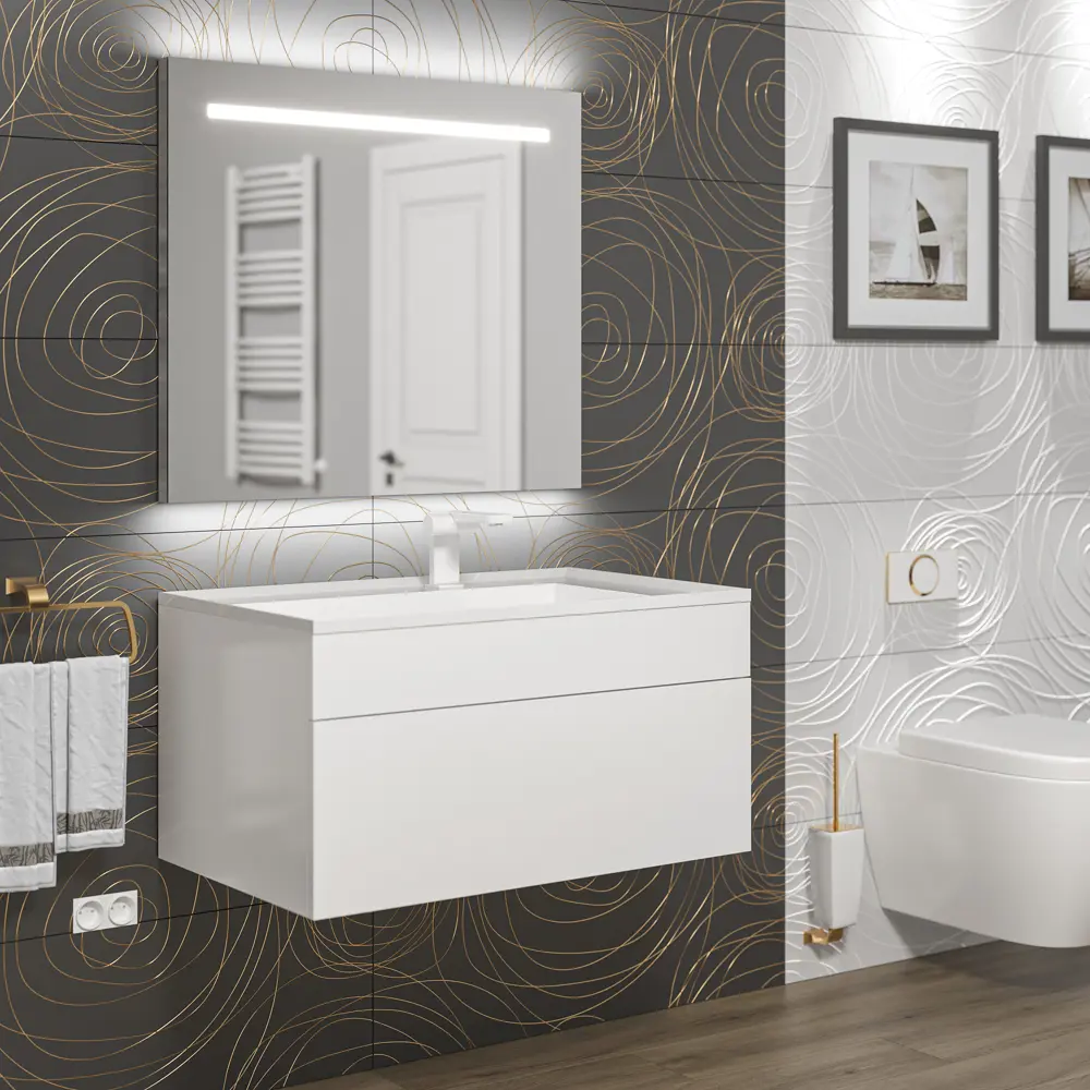 Фото 7 Тумба с раковиной для ванной подвесная Uperwood Lotus Premium 80x50x44 см белая Фото 7 Тумба с раковиной для ванной подвесная Uperwood Lotus Premium 80x50x44 см белая