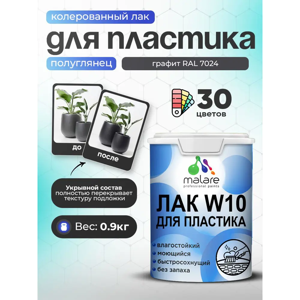 Фото Лак для защиты пластика укрывной Malare Series W моющийся быстросохнущий полуглянцевый RAL 7024 графит 0.9 кг Фото Лак для защиты пластика укрывной Malare Series W моющийся быстросохнущий полуглянцевый RAL 7024 графит 0.9 кг