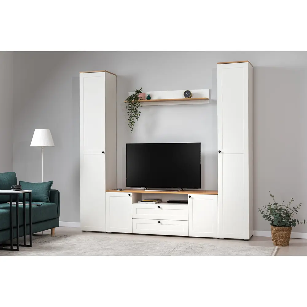 Фото 7 Тумба под телевизор Нк-мебель 10686373 169x60.8x41.9 см ЛДСП цвет белый /дуб золотой Фото 7 Тумба под телевизор Нк-мебель 10686373 169x60.8x41.9 см ЛДСП цвет белый /дуб золотой