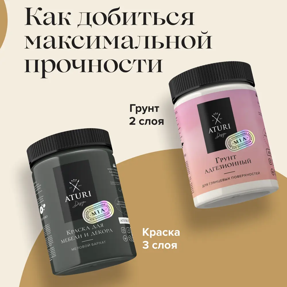 Фото 3 Набор адгезионный грунт и краска для мебели Aturi Design Mia Меловой бархат без запаха матовая быстросохнущая цвет черный 0.8 кг Фото 3 Набор адгезионный грунт и краска для мебели Aturi Design Mia Меловой бархат без запаха матовая быстросохнущая цвет черный 0.8 кг