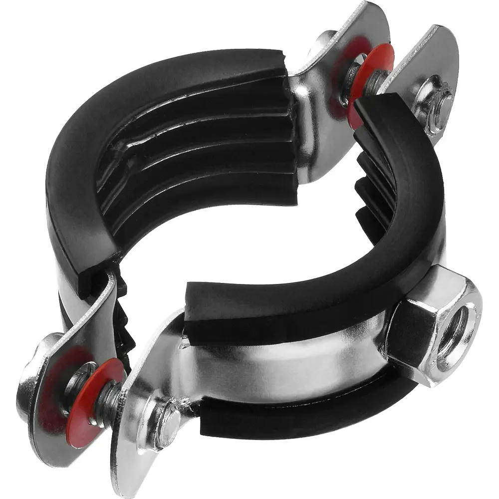 Фото 4 Хомут оцинкованный TeRma с резиновым уплотнителем 3/8" 15-19 мм с гайкой М8 со шпилькой и дюбелем