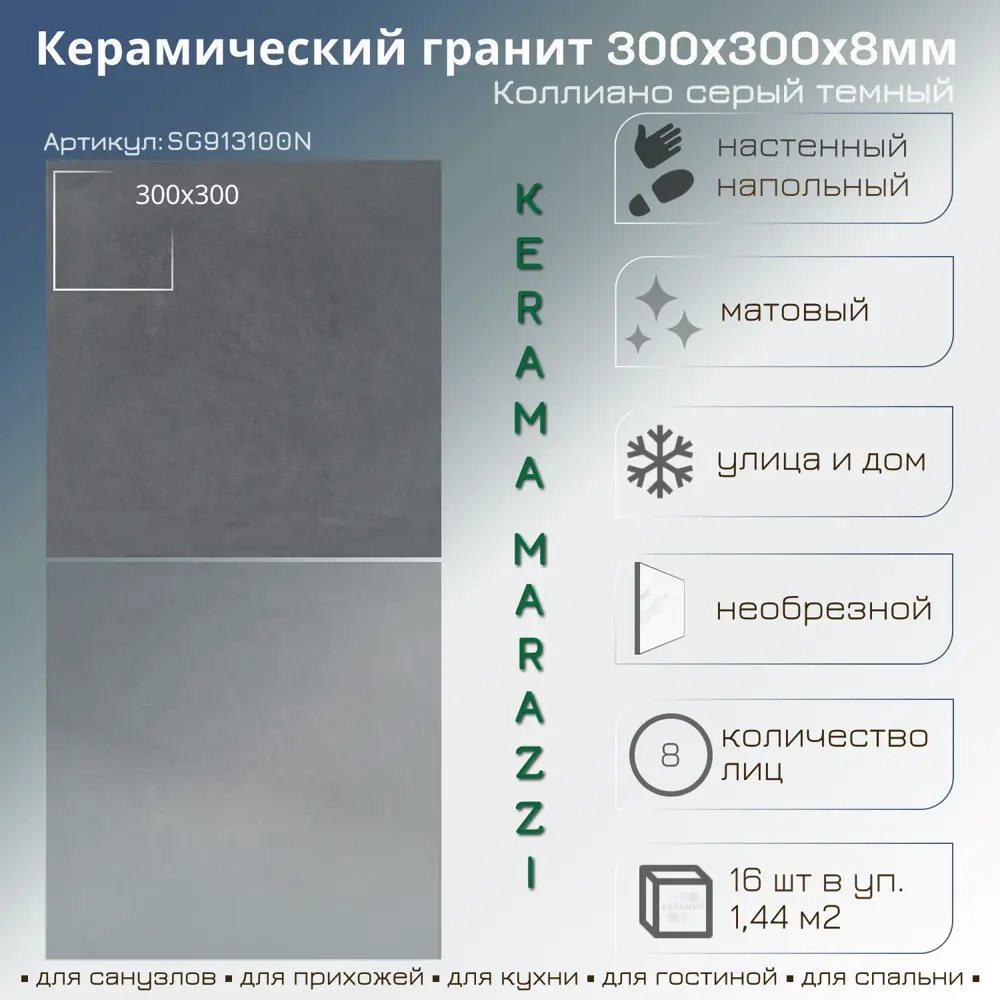 Фото 2 Керамогранит Kerama marazzi SG913100N 30x30см 1.44 м² цвет серый темный, цена за упаковку Фото 2 Керамогранит Kerama marazzi SG913100N 30x30см 1.44 м² цвет серый темный, цена за упаковку