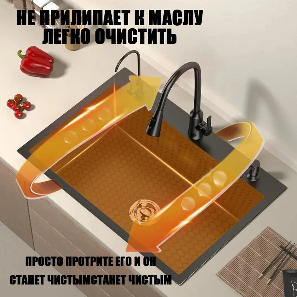 Фото 5 Мойка для кухни Ecosen 39B 45x60 см глубина чаши 20 см нержавеющая сталь цвет графит Фото 5 Мойка для кухни Ecosen 39B 45x60 см глубина чаши 20 см нержавеющая сталь цвет графит