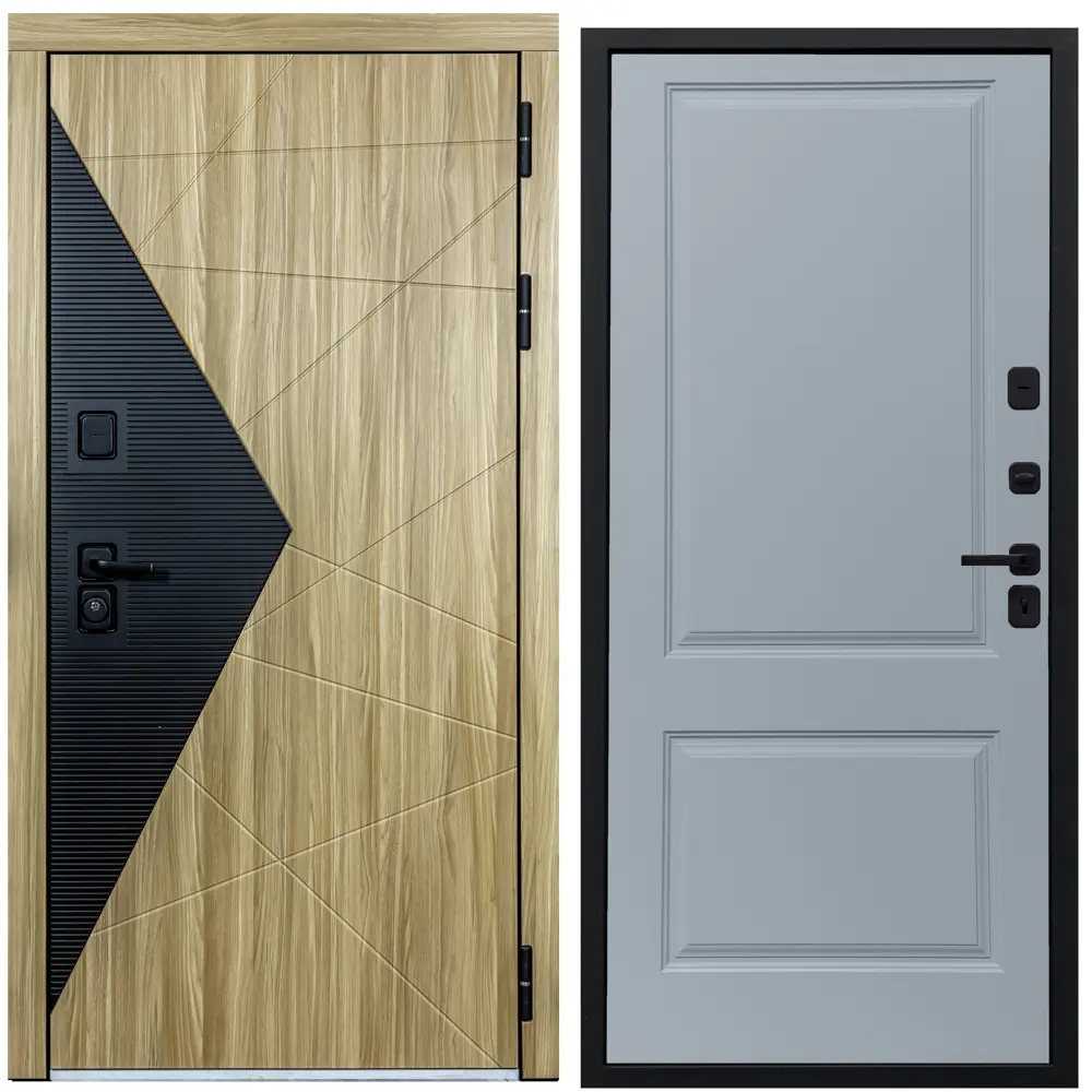 Фото Входная дверь Diva 77 правый 205x96см цвет дуб натуральный/черный/силк маус д7 Фото Входная дверь Diva 77 правый 205x96см цвет дуб натуральный/черный/силк маус д7