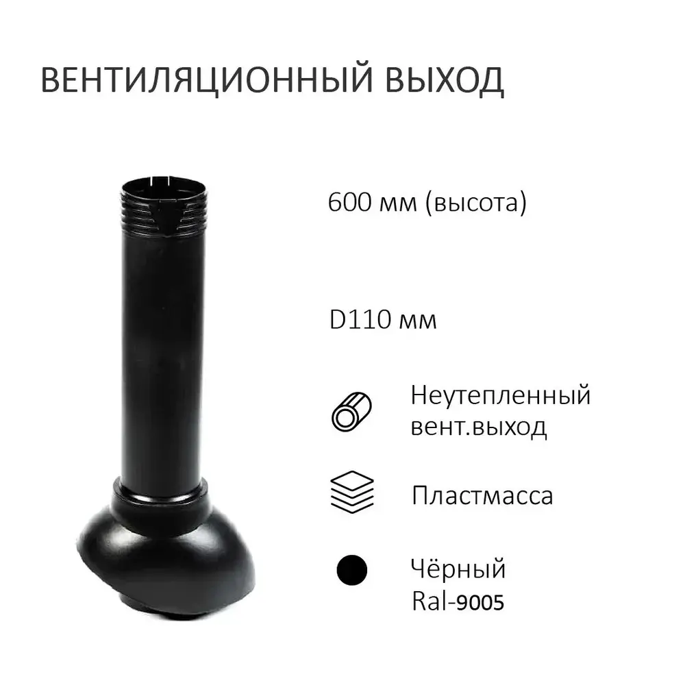 Фото 2 Колпак Polivent D110 с вентиляционным выходом 110 мм и проходным элементом универсальный цвет черный Фото 2 Колпак Polivent D110 с вентиляционным выходом 110 мм и проходным элементом универсальный цвет черный