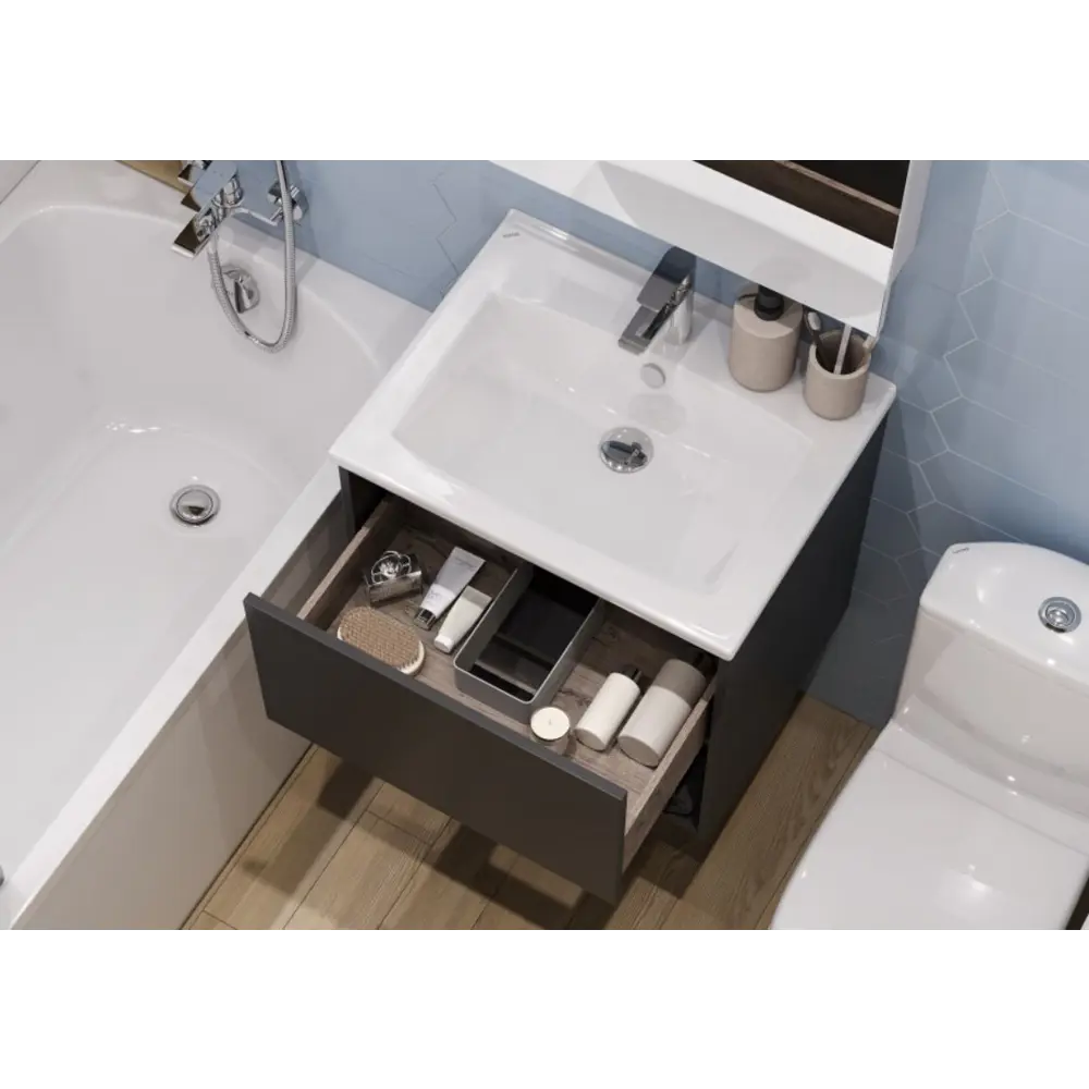 Фото 8 Тумба с раковиной для ванной AQUATON 1A2883V3A4820 Форм 60 антрацит, раковина Элина 60 Фото 8 Тумба с раковиной для ванной AQUATON 1A2883V3A4820 Форм 60 антрацит, раковина Элина 60