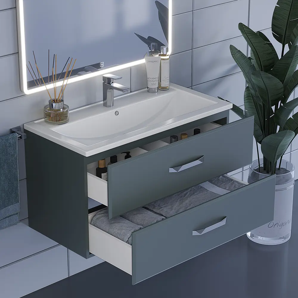 Фото 4 Тумба с раковиной для ванной подвесная Uperwood Foster 90x45x63 см серый графит Фото 4 Тумба с раковиной для ванной подвесная Uperwood Foster 90x45x63 см серый графит