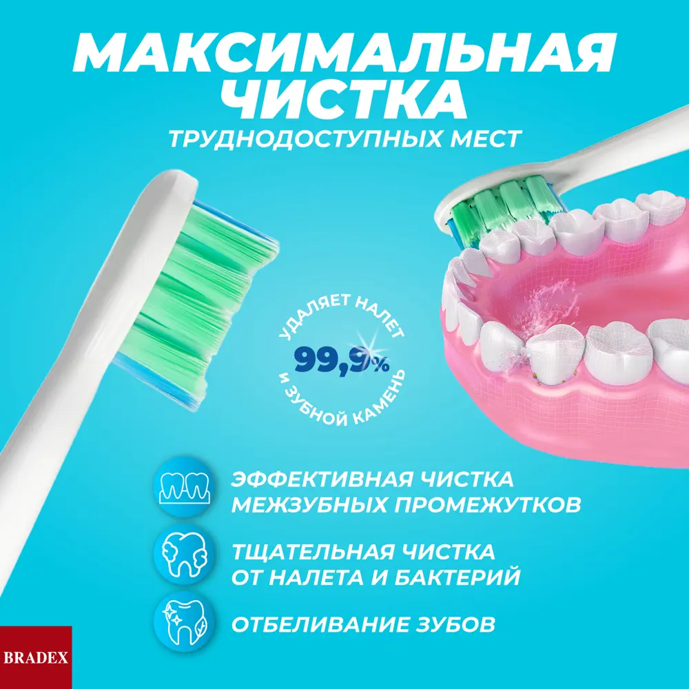 Фото 11 Насадка для электрической зубной щётки BRADEX KZ 1926 4 шт цвет белый Фото 11 Насадка для электрической зубной щётки BRADEX KZ 1926 4 шт цвет белый