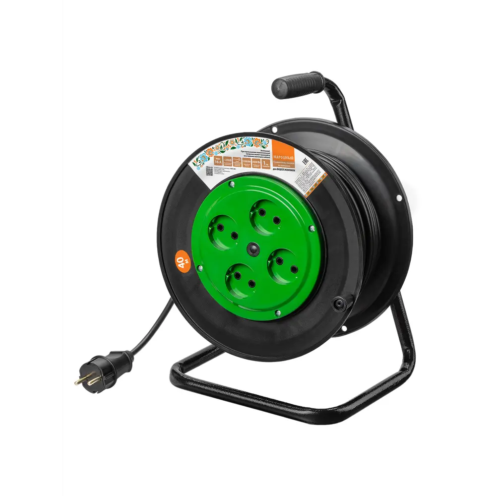 Фото Удлинитель на катушке Tdm electric SQ1307-0534 ПВС 2x1.5 40 м 4 розетки 3500 Вт без заземления IP20 цвет черный Фото Удлинитель на катушке Tdm electric SQ1307-0534 ПВС 2x1.5 40 м 4 розетки 3500 Вт без заземления IP20 цвет черный