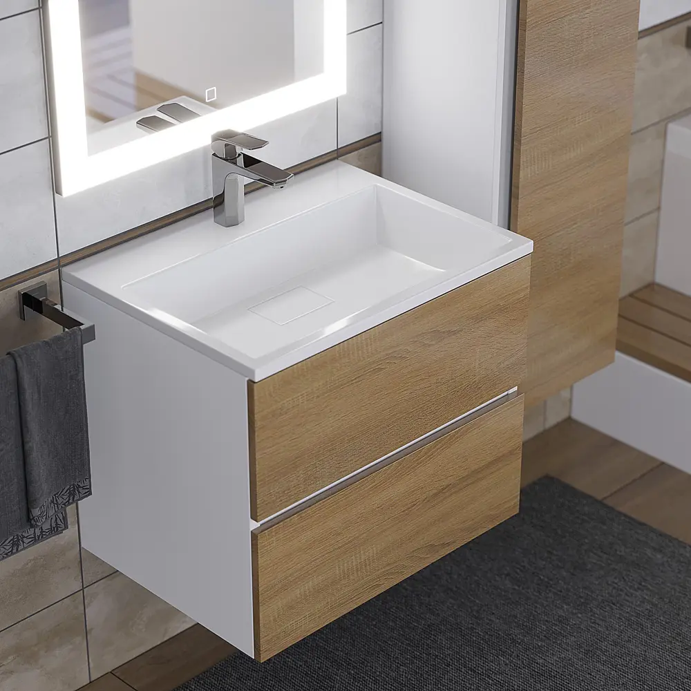 Фото Тумба под раковину Uperwood 2930205256 60см цвет белый/дуб сонома Фото Тумба под раковину Uperwood 2930205256 60см цвет белый/дуб сонома
