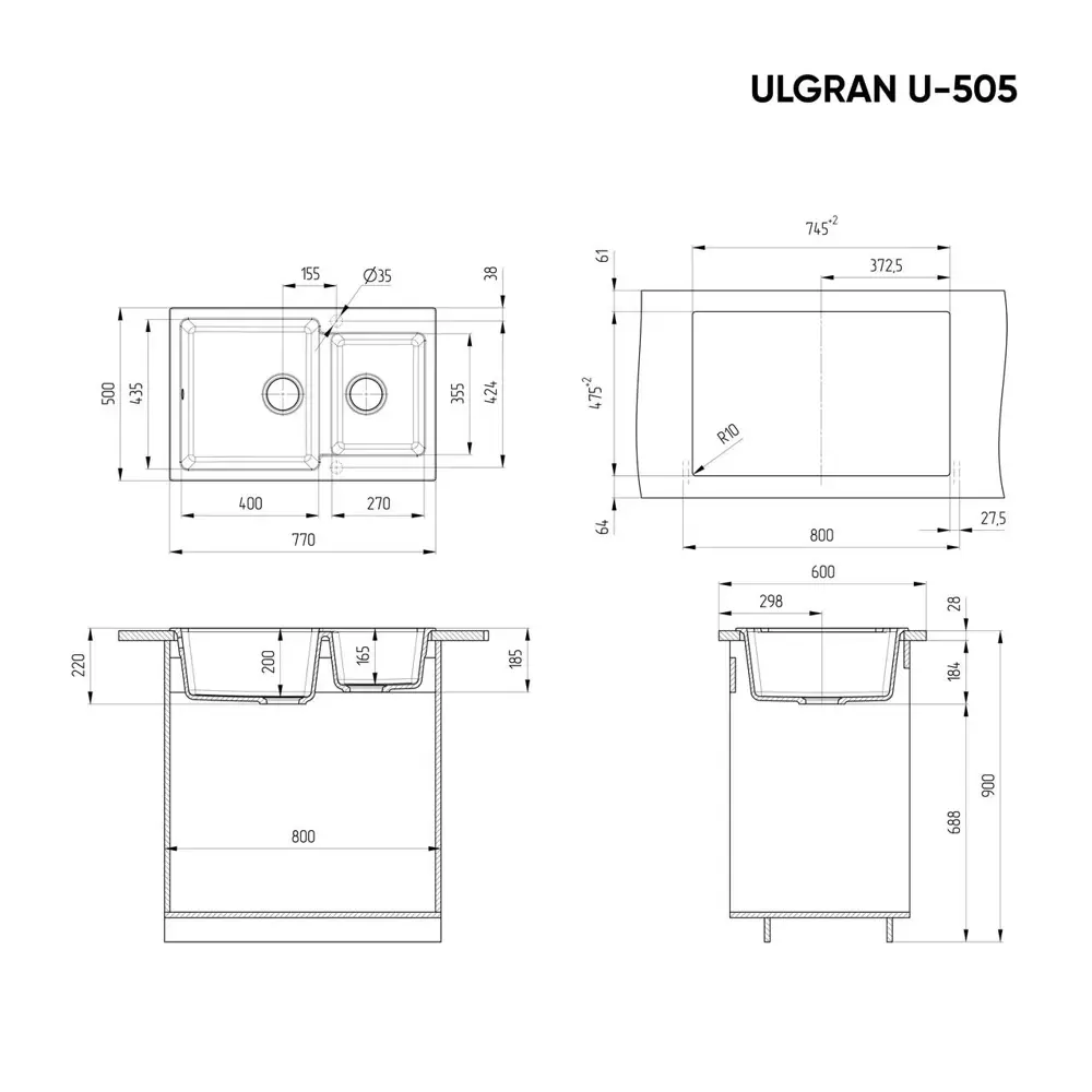 Фото 3 Мойка для кухни Ulgran U-505-331 цвет белый Фото 3 Мойка для кухни Ulgran U-505-331 цвет белый