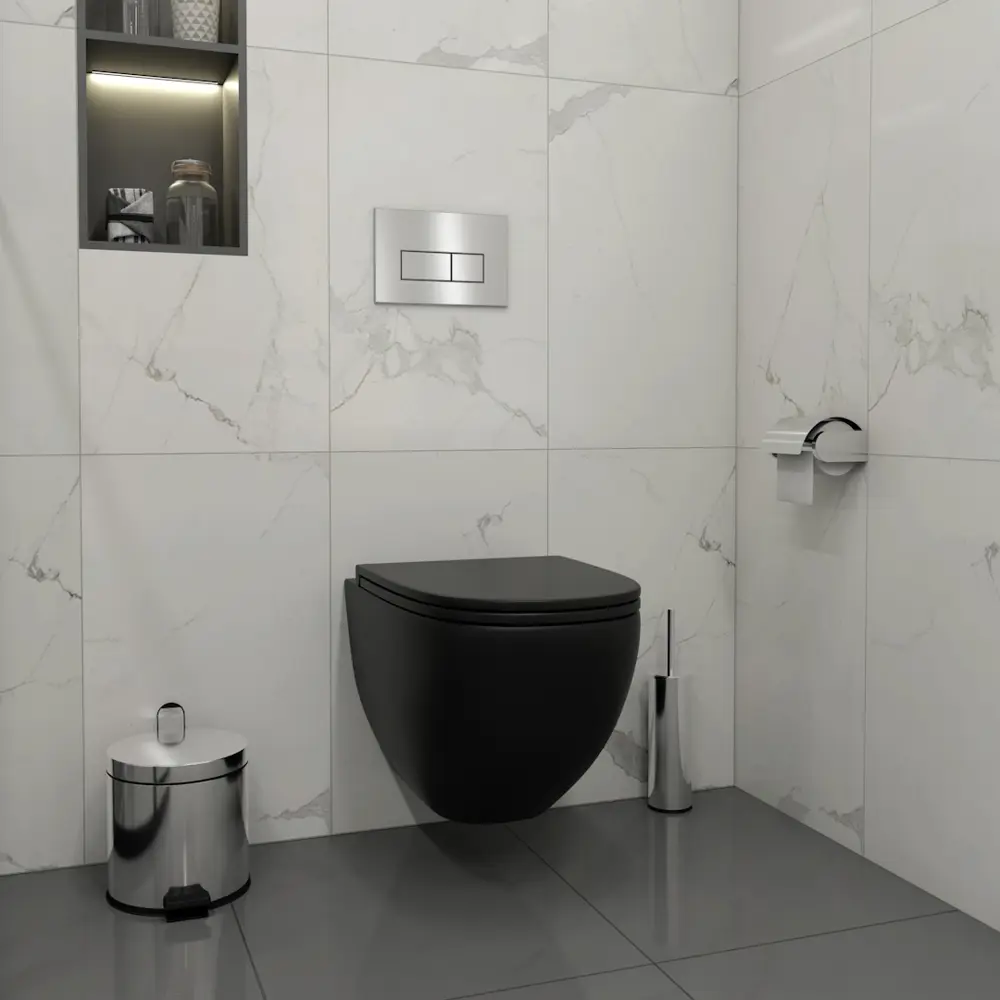 Фото 4 Комплект инсталляция с унитазом Teymi 5 в 1 F13392: унитаз подвесной безободковый черный Lina S Black кнопка нержавеющая сталь Фото 4 Комплект инсталляция с унитазом Teymi 5 в 1 F13392: унитаз подвесной безободковый черный Lina S Black кнопка нержавеющая сталь