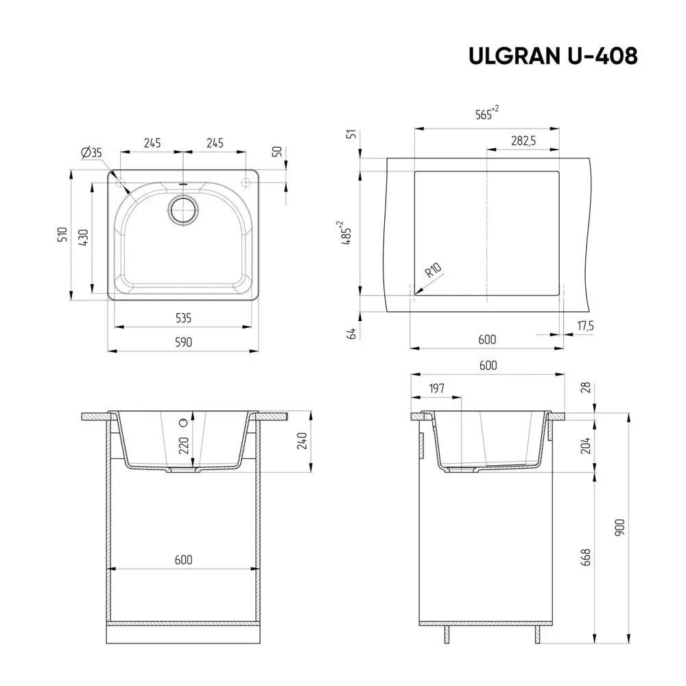 Фото 3 Мойка для кухни Ulgran U-408-342 цвет графитовый Фото 3 Мойка для кухни Ulgran U-408-342 цвет графитовый