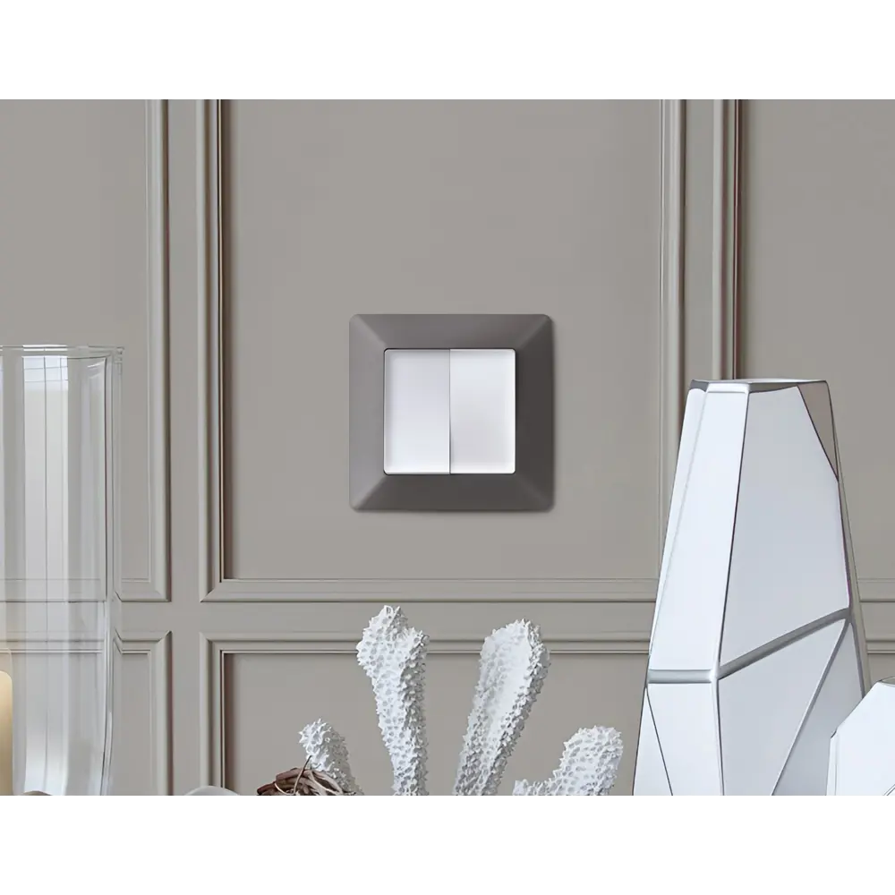 Фото 4 Рамка для розеток и выключателей Ambrella volt Alfa Line AF110654 4 поста цвет антрацит серый