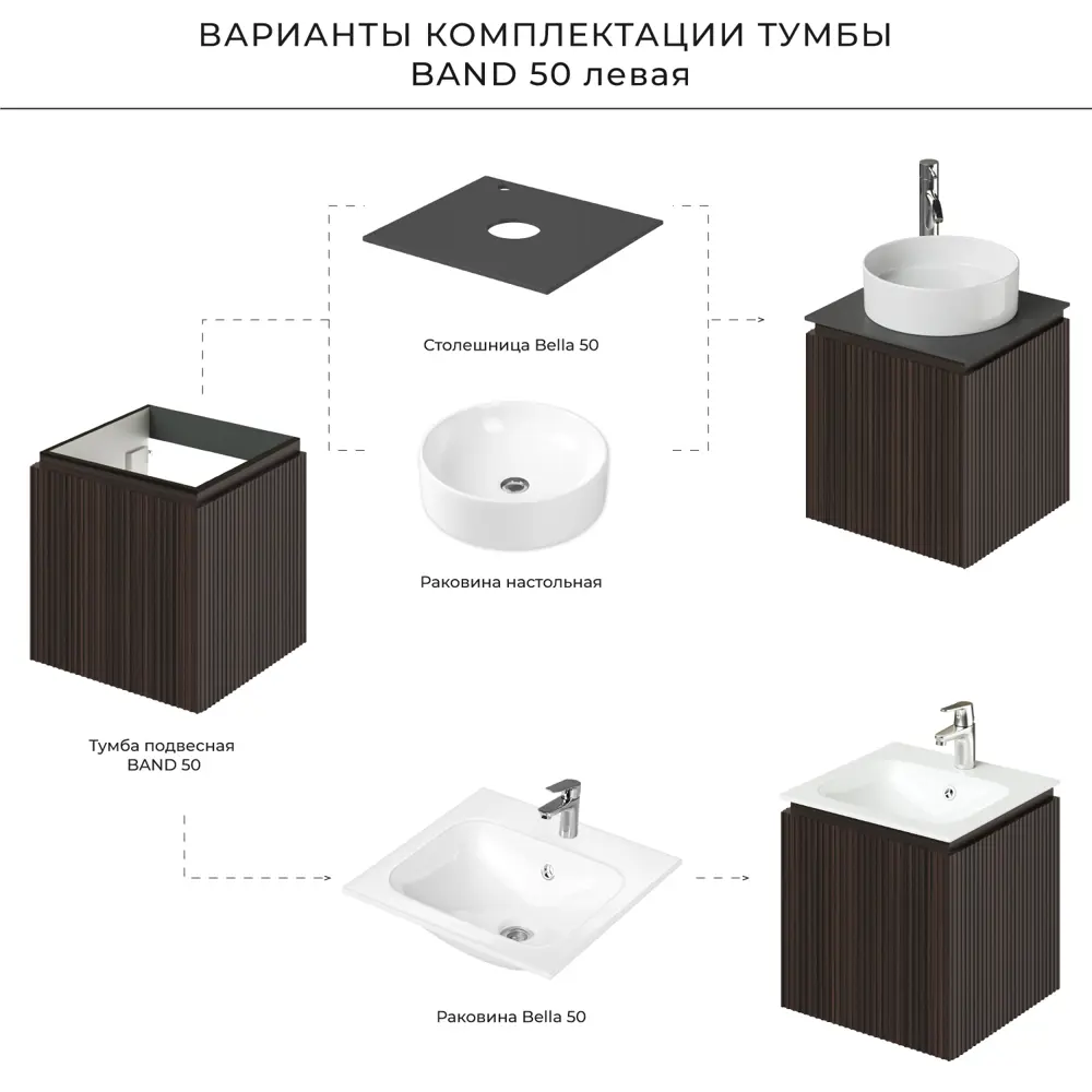 Фото 6 Тумба со столешницей подвесная левая Итана BAND 50 50.2x47.1x51 Эвкалипт африканский Фото 6 Тумба со столешницей подвесная левая Итана BAND 50 50.2x47.1x51 Эвкалипт африканский
