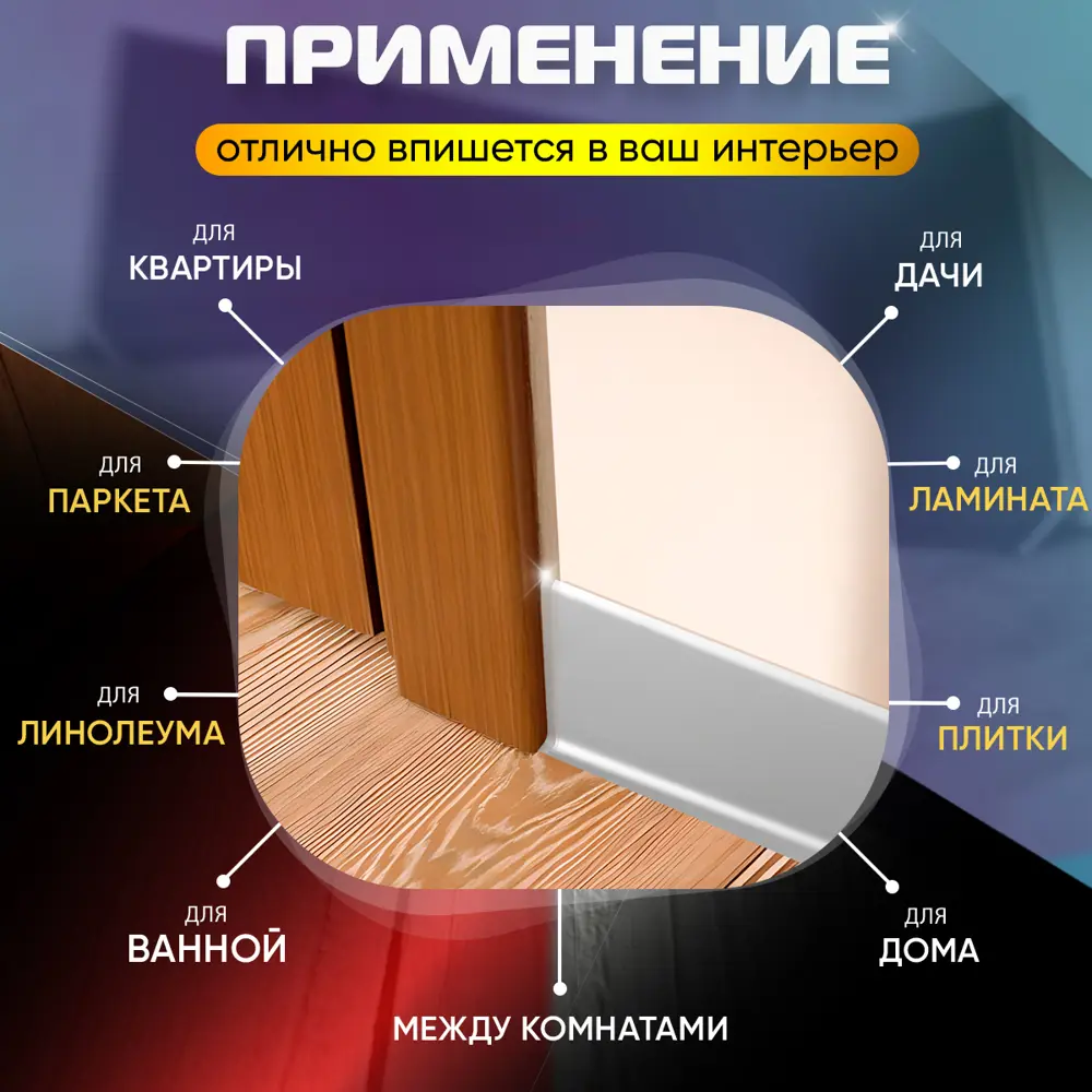 Фото 3 Плинтус напольный алюминий Серебро Анод 80x2500x10 мм Фото 3 Плинтус напольный алюминий Серебро Анод 80x2500x10 мм