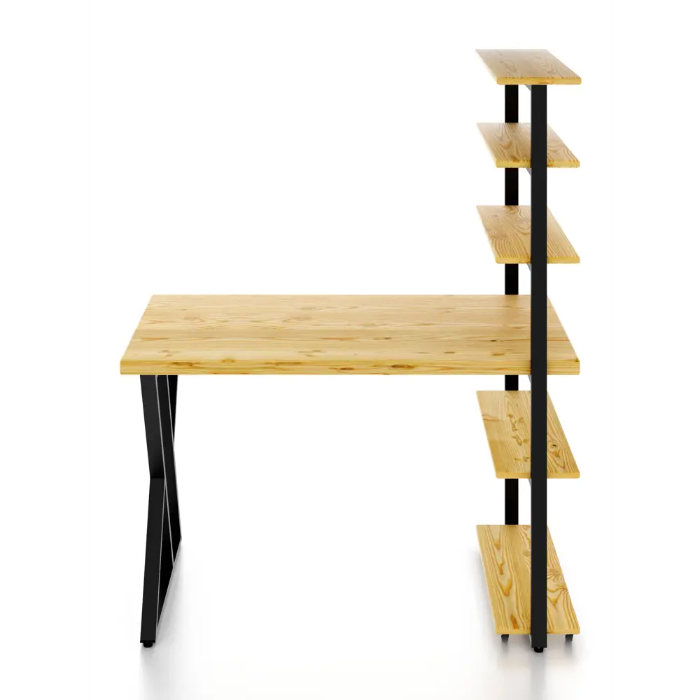 Фото 2 Стол Solarius loft с 5 полками столешница без шлифовки и покрытия 60x145x90 см черные металлические Z-образные ножки сосна цвет некрашеный Фото 2 Стол Solarius loft с 5 полками столешница без шлифовки и покрытия 60x145x90 см черные металлические Z-образные ножки сосна цвет некрашеный