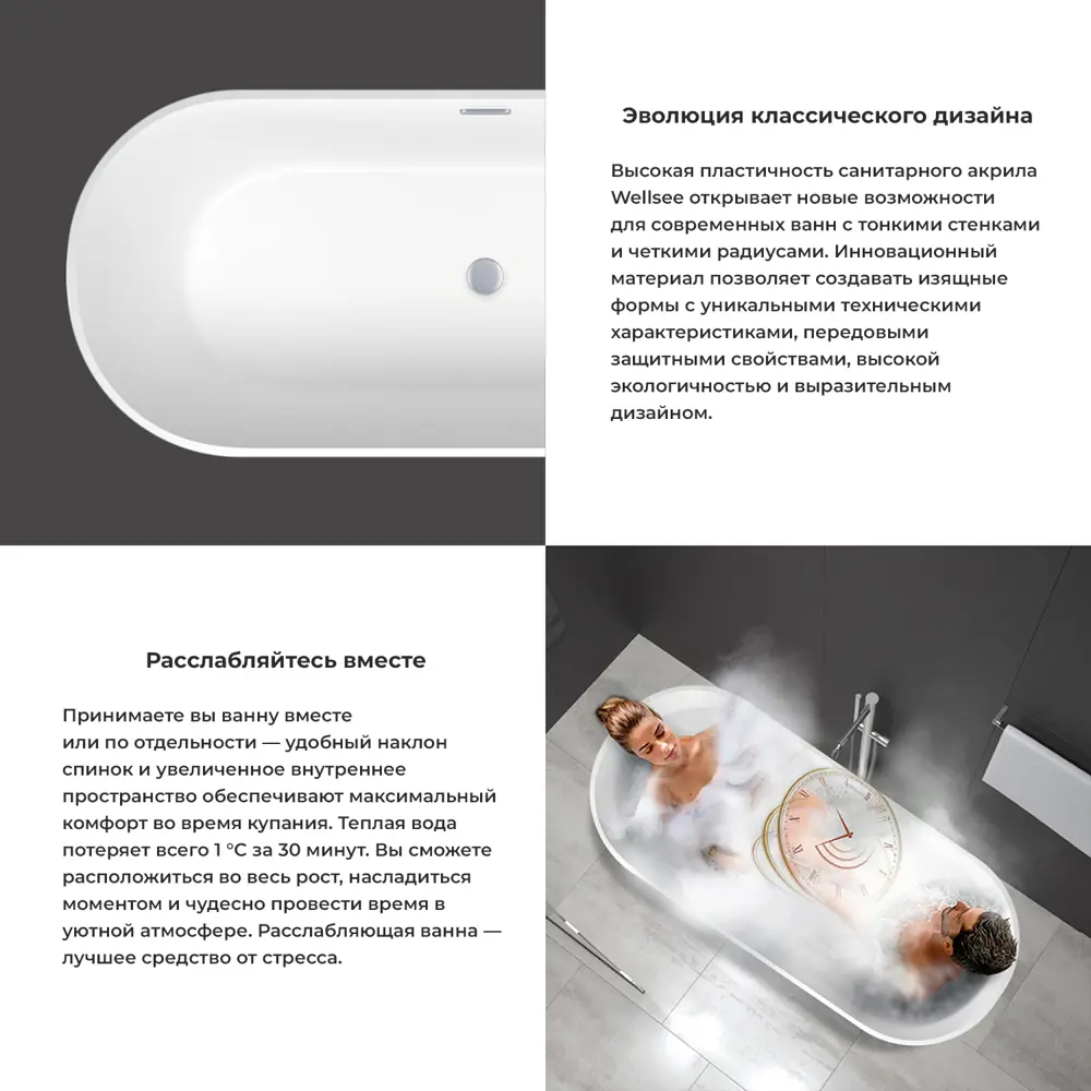 Фото 4 Отдельностоящая ванна Wellsee 28170303R акрил 170x75см Фото 4 Отдельностоящая ванна Wellsee 28170303R акрил 170x75см