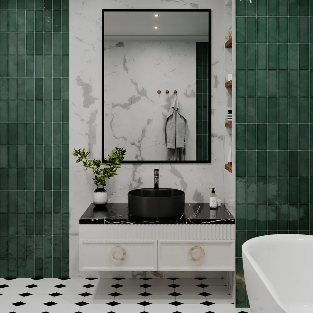 Фото 8 Раковина накладная для ванной Wellsee Praxis 32940700S 46 см цвет матовый черный