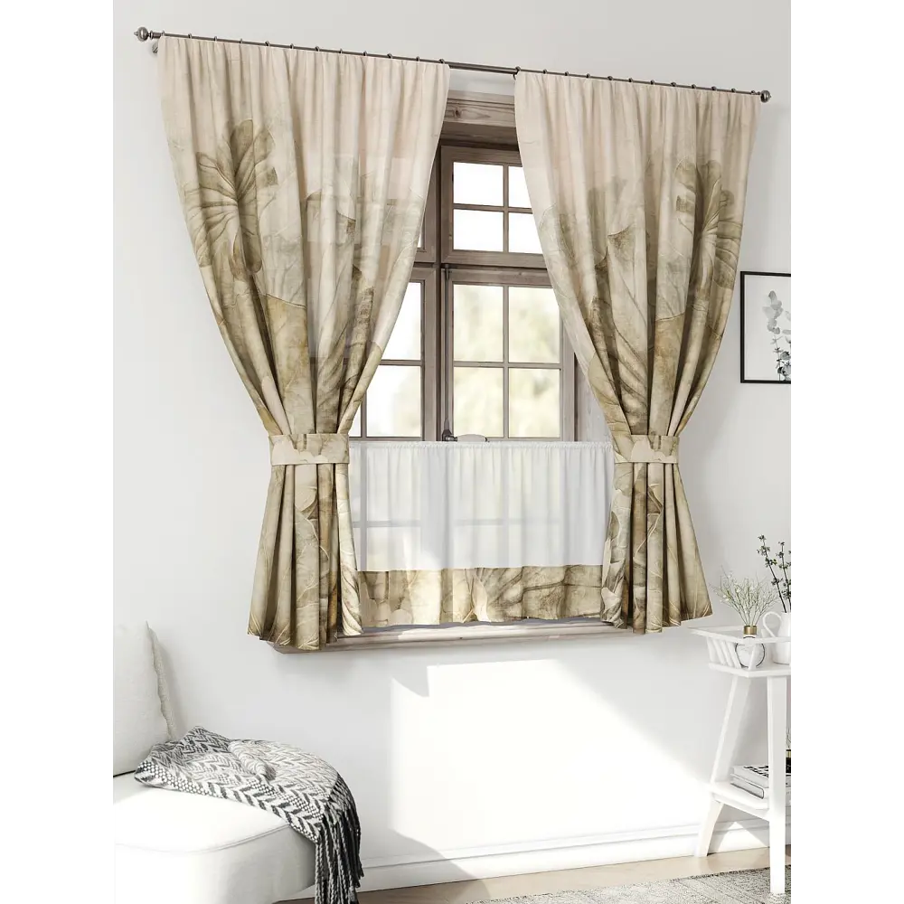 Фото 3 Комплект штор Comfy way CW705102-160 на шторной ленте 160x150 см цвет светло-бежевый, светло-бежевый, слоновая кость Фото 3 Комплект штор Comfy way CW705102-160 на шторной ленте 160x150 см цвет светло-бежевый, светло-бежевый, слоновая кость