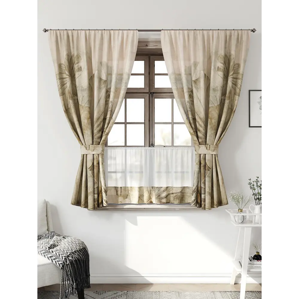 Фото Комплект штор Comfy way CW705102-160 на шторной ленте 160x150 см цвет светло-бежевый, светло-бежевый, слоновая кость Фото Комплект штор Comfy way CW705102-160 на шторной ленте 160x150 см цвет светло-бежевый, светло-бежевый, слоновая кость