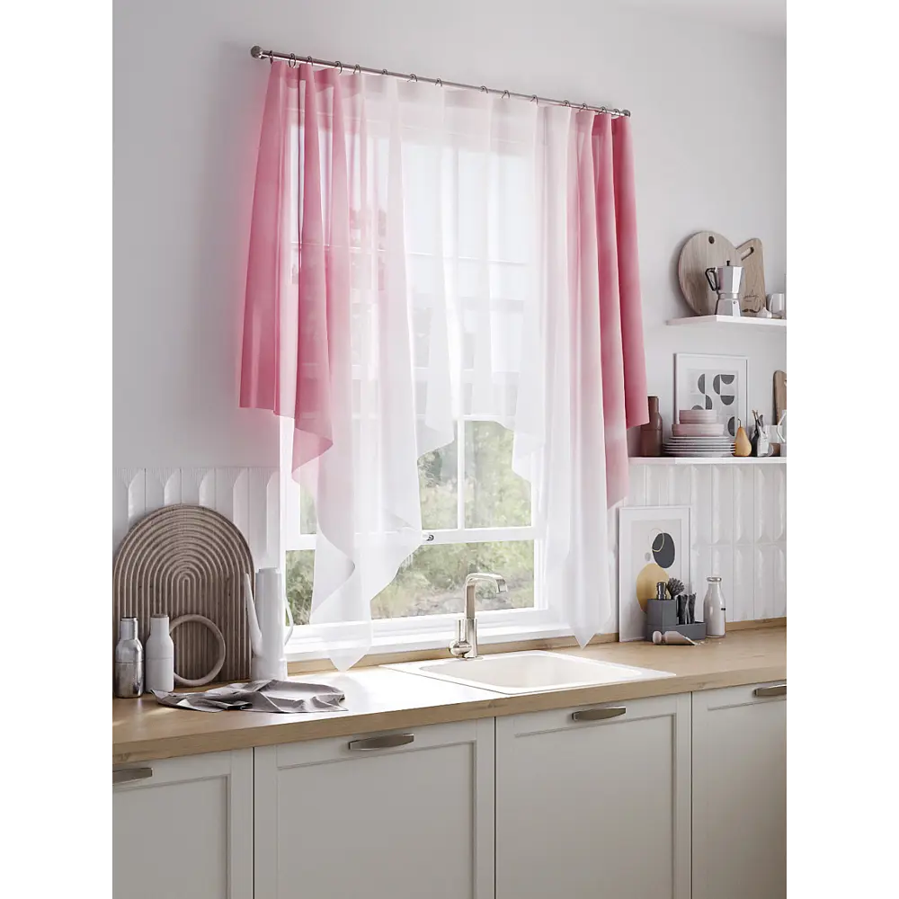 Фото Тюль Helga Базовая коллекция HH534318 на шторной ленте 145x200 см цвет белый, красный, розовый