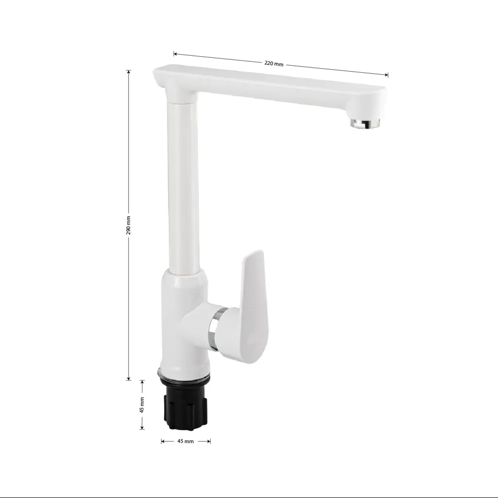 Фото 2 Смеситель для кухни Plamix PM0503 поворотный излив 14 см цвет белый Фото 2 Смеситель для кухни Plamix PM0503 поворотный излив 14 см цвет белый