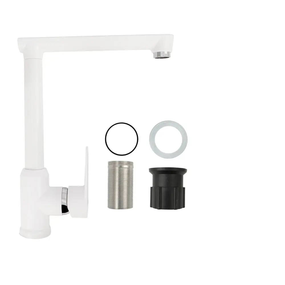 Фото 3 Смеситель для кухни Plamix PM0503 поворотный излив 14 см цвет белый Фото 3 Смеситель для кухни Plamix PM0503 поворотный излив 14 см цвет белый