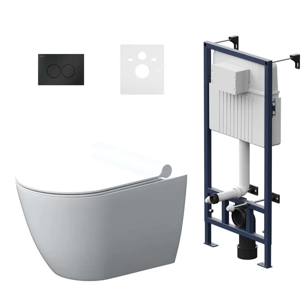 Фото 5 Инсталляция с подвесным безободковым унитазом Damixa Scandi Pure DX36.IS40138.1700 с кнопкой матовый черный Round, с сиденьем микролифт Фото 5 Инсталляция с подвесным безободковым унитазом Damixa Scandi Pure DX36.IS40138.1700 с кнопкой матовый черный Round, с сиденьем микролифт