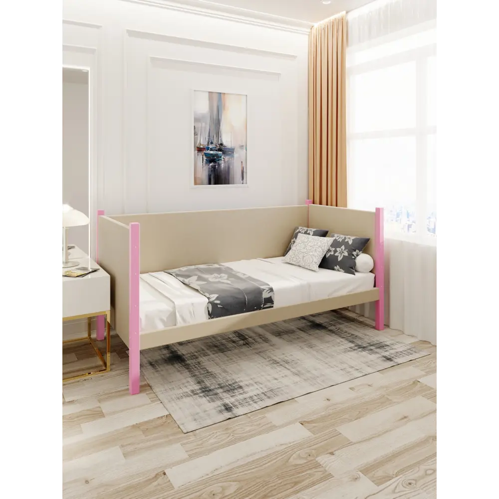 Фото 3 Кровать Solarius Тахта сплошное основание tahta-obiv-spin-beg90-200roz-full 100 x 101 x 210 см дерево цвет бежевый/розовый Фото 3 Кровать Solarius Тахта сплошное основание tahta-obiv-spin-beg90-200roz-full 100 x 101 x 210 см дерево цвет бежевый/розовый